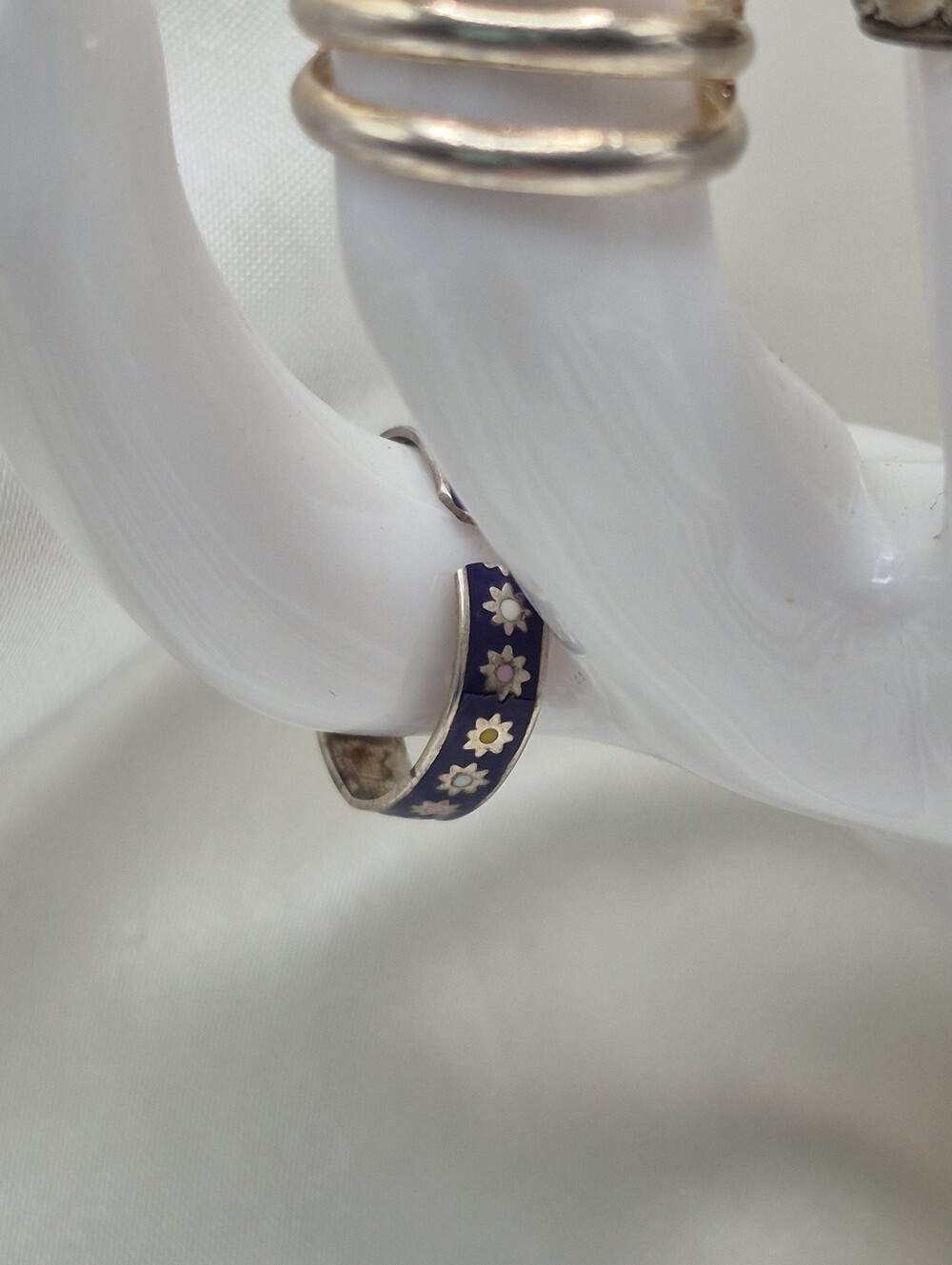 Stackable Floral Enamel Mexico & Sterling Silver Rings Toe & Adjustable Rings - Picture 5 of 8
